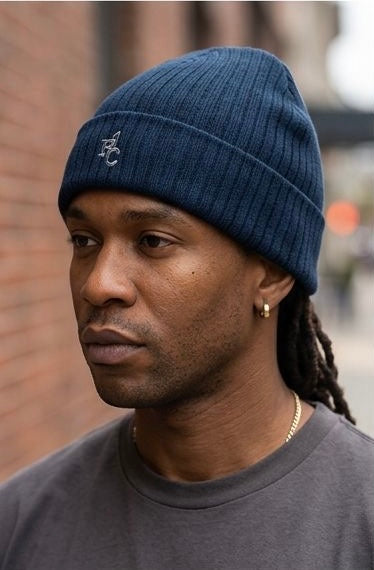 Embroidered Ribbed Knit Beanie — Classic Cuff Winter Hat with Small Logo