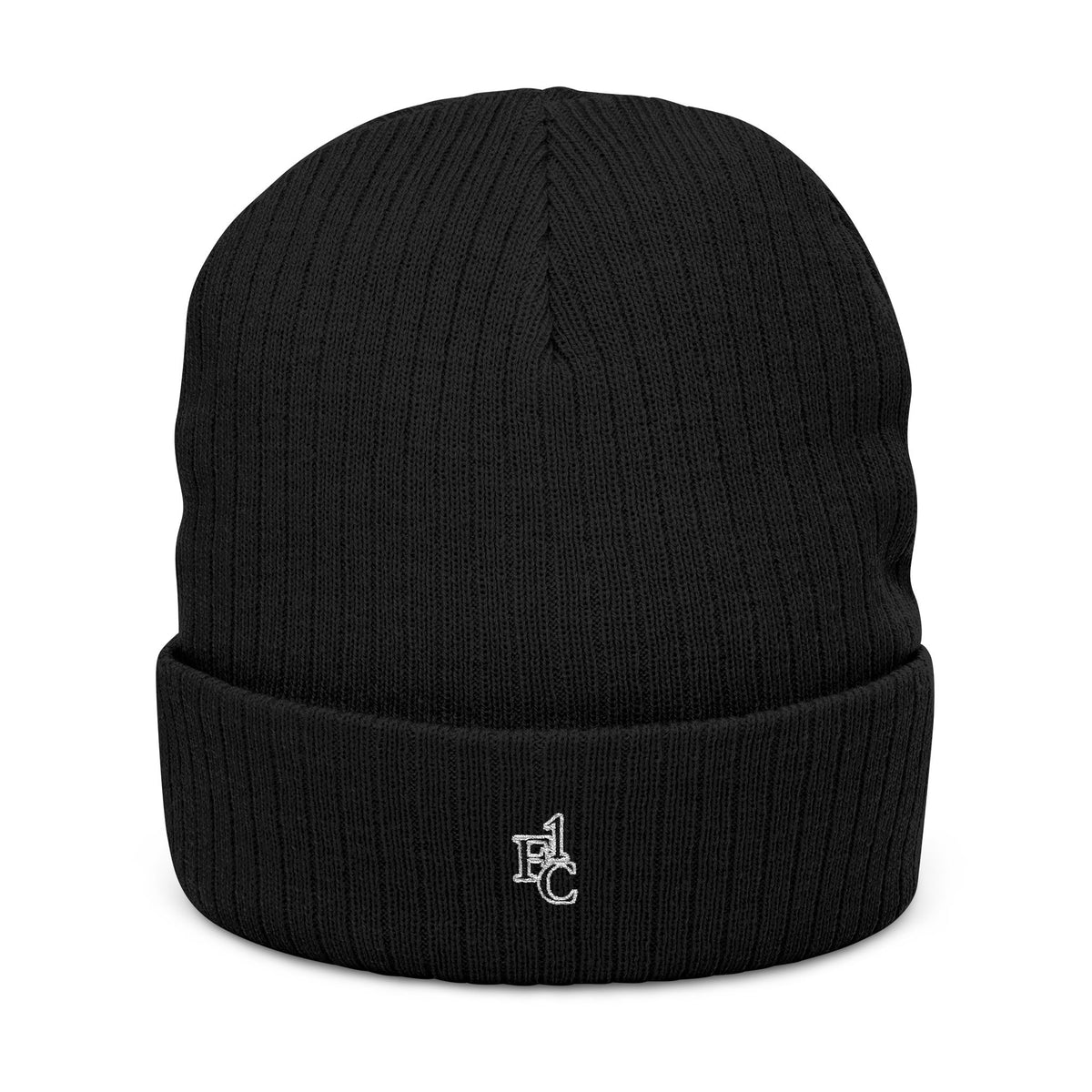 Embroidered Ribbed Knit Beanie — Classic Cuff Winter Hat with Small Logo